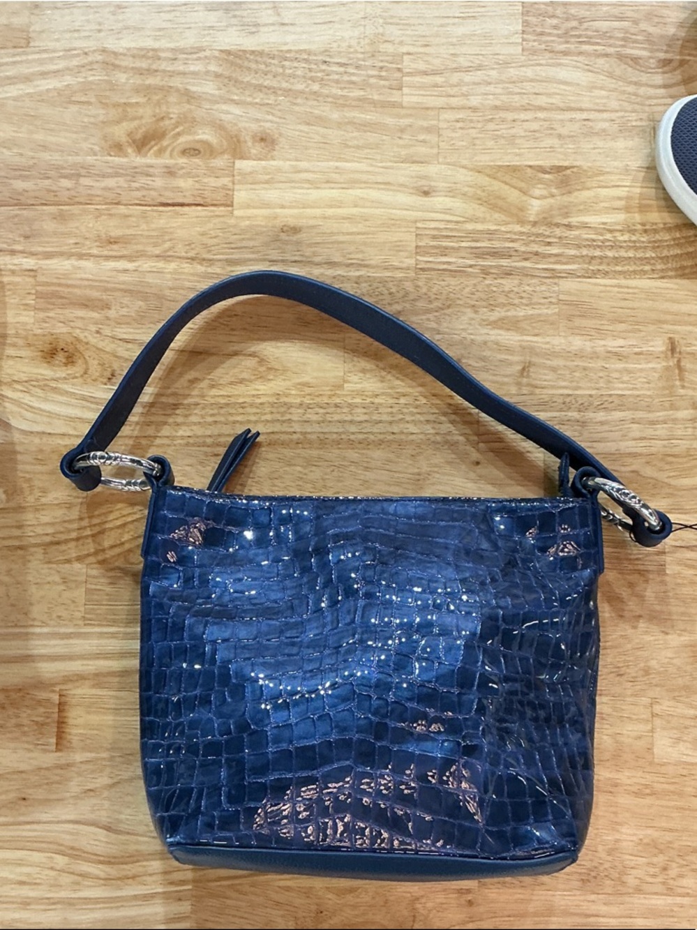 Brighton Blue Croc Embossed Patent Leather Shoulder Bag Silver Hardware